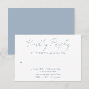 Cartão RSVP Casamento Minimalista Azul Empoeirado com Letra El