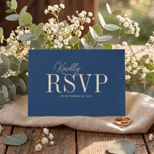 Cartão RSVP Casamento Minimalista Azul Naval Elegante