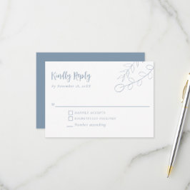 Cartão RSVP Casamento Minimalista Boho Azul Empoeirado