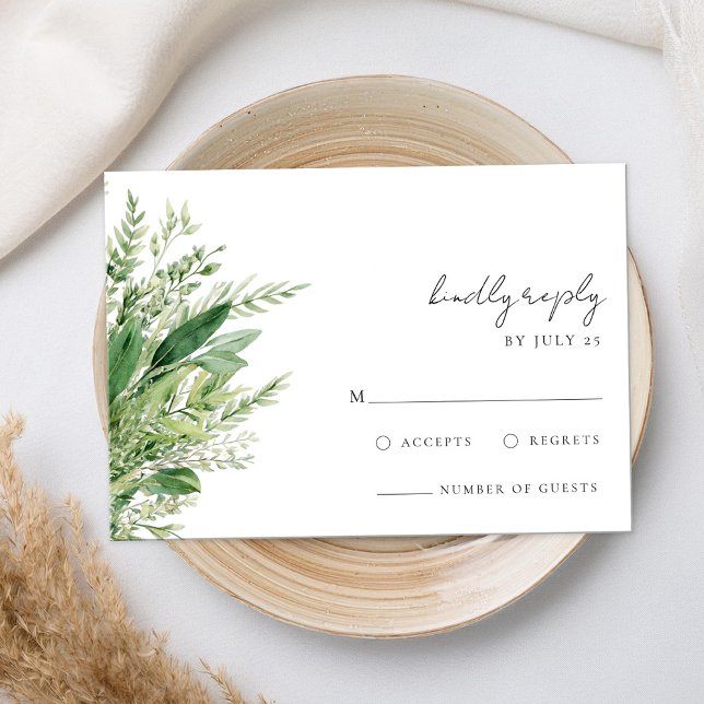 Cartão RSVP Casamento Minimalista Boho Greenery (Criador carregado)