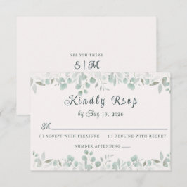 Cartão RSVP Casamento Minimalista Botânico em Verde Sálvia Sim