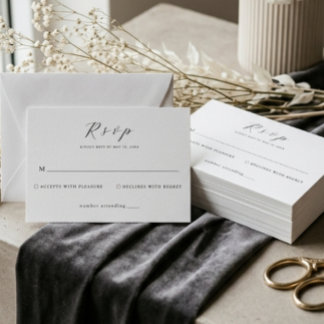 Cartão RSVP Casamento Minimalista Branco Elegante