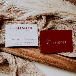 Cartão RSVP Casamento Minimalista Burgundy Vermelho Intenso Br