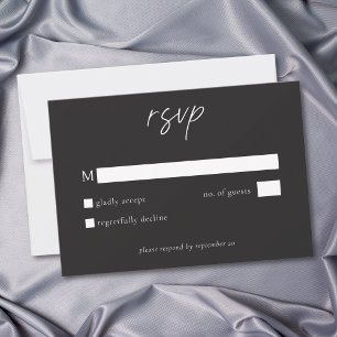 Cartão RSVP Casamento Minimalista Carvão Preto Elegante