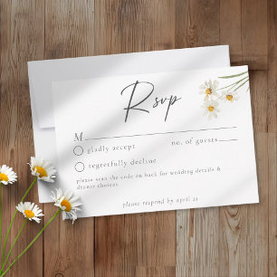 Cartão RSVP Casamento Minimalista com Aquarela de Margarida QR