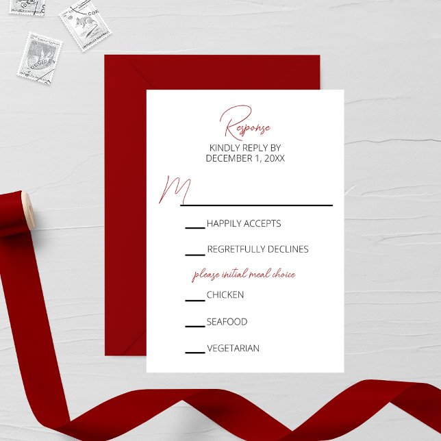 Cartão RSVP Casamento Minimalista da Cravagem Vermelha (Criador carregado)