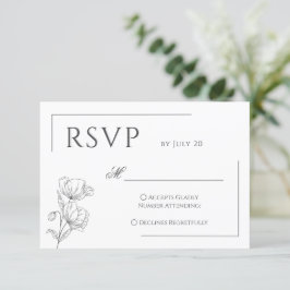 Cartão RSVP Casamento minimalista da flor de papoila-chica