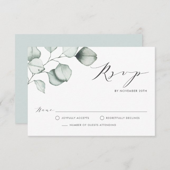 Cartão RSVP Casamento Minimalista De Eucalyptus De Aquarela (Frente/Verso)