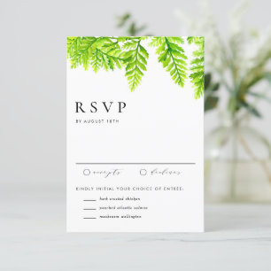 Cartão RSVP Casamento Minimalista de Ferns de Aquarela Verde