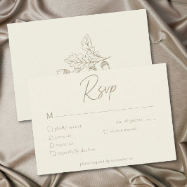 Cartão RSVP Casamento Minimalista de Outono com Folha e Bolota