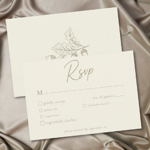 Cartão RSVP Casamento Minimalista de Outono com Folha e Bolota