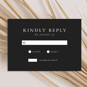 Cartão RSVP Casamento Minimalista do Modern Matte Black