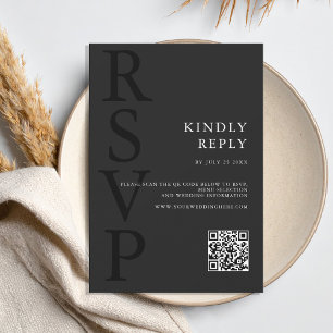 Cartão RSVP Casamento Minimalista do Modern Matte Black