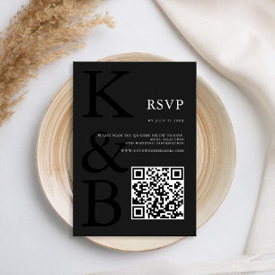 Cartão RSVP Casamento Minimalista do Monograma Preto de Matte 
