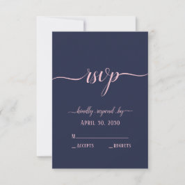 Cartão RSVP Casamento Minimalista Elegante em Azul Marinho e R