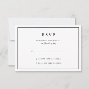 Cartão RSVP Casamento Minimalista Elegante em Preto e Branco
