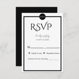 Cartão RSVP Casamento Minimalista Elegante Preto e Branco