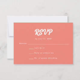 Cartão RSVP Casamento Minimalista em Rosa Coral com Letra Scri