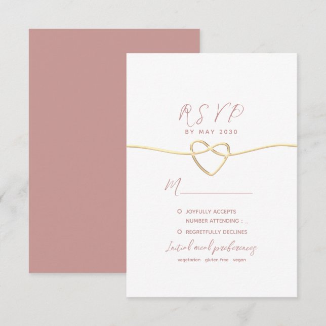 Cartão RSVP Casamento Minimalista em Rosa Desbotado (Frente/Verso)