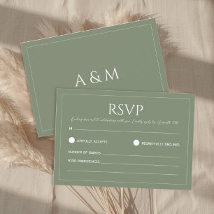 Cartão RSVP Casamento minimalista em verde sage moderno