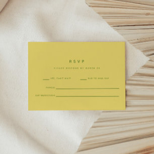 Cartão RSVP Casamento Minimalista Formal Amarelo Limão e Verde