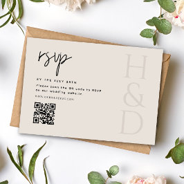 Cartão RSVP Casamento Minimalista Moderno com Monograma Preto