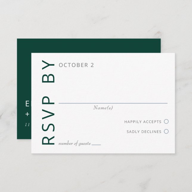Cartão RSVP Casamento Minimalista Moderno Elegante Verde Elega (Frente/Verso)