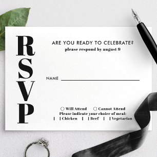 Cartão RSVP Casamento Minimalista Moderno Preto e Branco