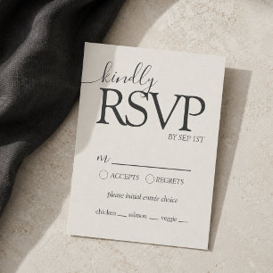 Cartão RSVP Casamento Minimalista Moderno Preto e Marfim