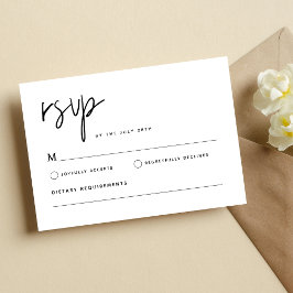 Cartão RSVP Casamento Minimalista Moderno Simples Preto e Bran