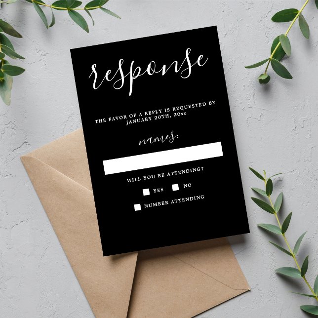 Cartão RSVP Casamento Minimalista Negro Sincero (Criador carregado)
