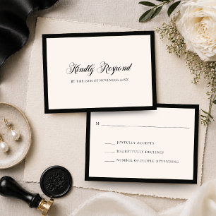 Cartão RSVP Casamento Minimalista Old Money Preto e Marfim por