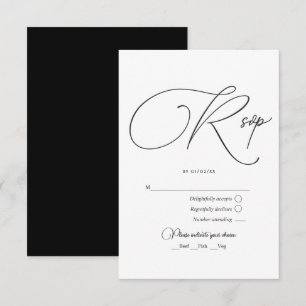 Cartão RSVP Casamento Minimalista Preto e Branco