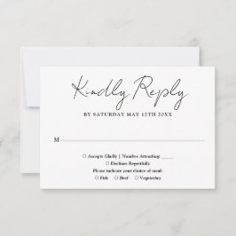 Cartão RSVP Casamento Minimalista Preto e Branco com Letra Ele