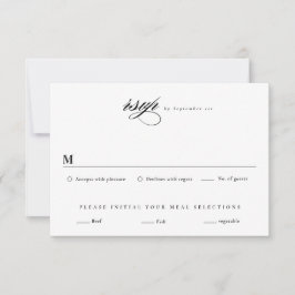 Cartão RSVP Casamento Minimalista Preto e Branco Elegante