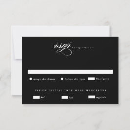 Cartão RSVP Casamento Minimalista Preto e Branco Elegante