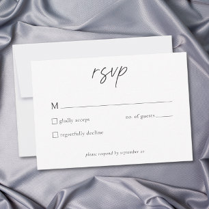 Cartão RSVP Casamento Minimalista Preto e Branco Elegante