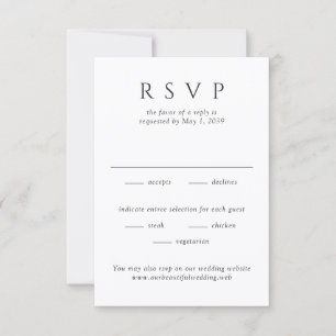 Cartão RSVP Casamento Minimalista Preto e Branco Moderno