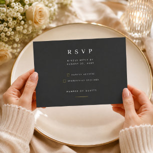 Cartão RSVP Casamento Minimalista Preto e Dourado