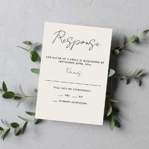 Cartão RSVP Casamento Minimalista Real 3 Beige & Black