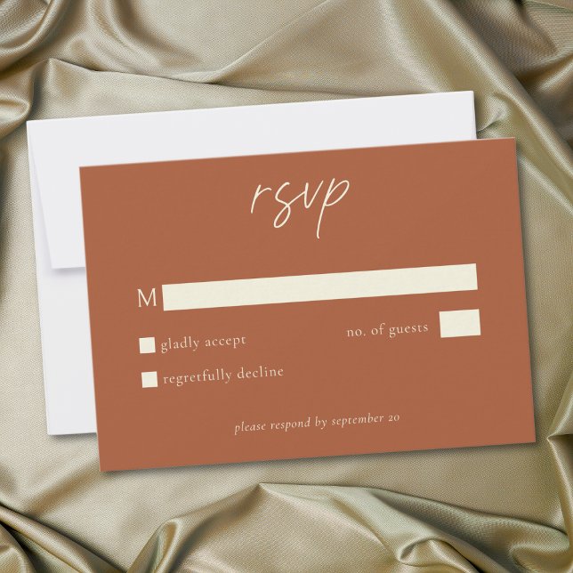Cartão RSVP Casamento Minimalista Terracota de Ferrugem Elegan (Elegant Rust Terracotta Minimalist Wedding RSVP Card)