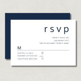 Cartão RSVP Casamento Minimalista Tipografia Azul Marinho Bran