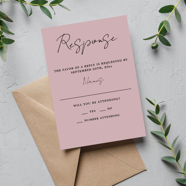 Cartão RSVP Casamento Mínimo à Lua Real Simplicidade 3 Script (Criador carregado)