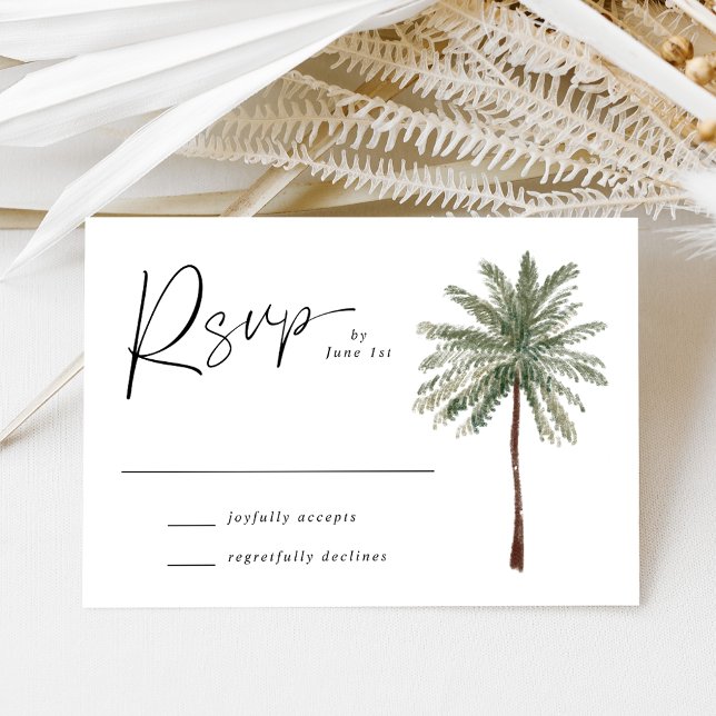 Cartão RSVP Casamento Mínimo de Árvore Palm (Criador carregado)