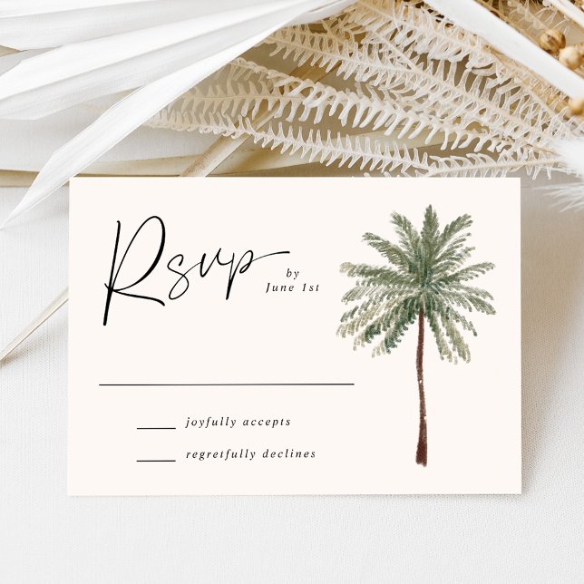 Cartão RSVP Casamento Mínimo de Árvore Palm (Criador carregado)
