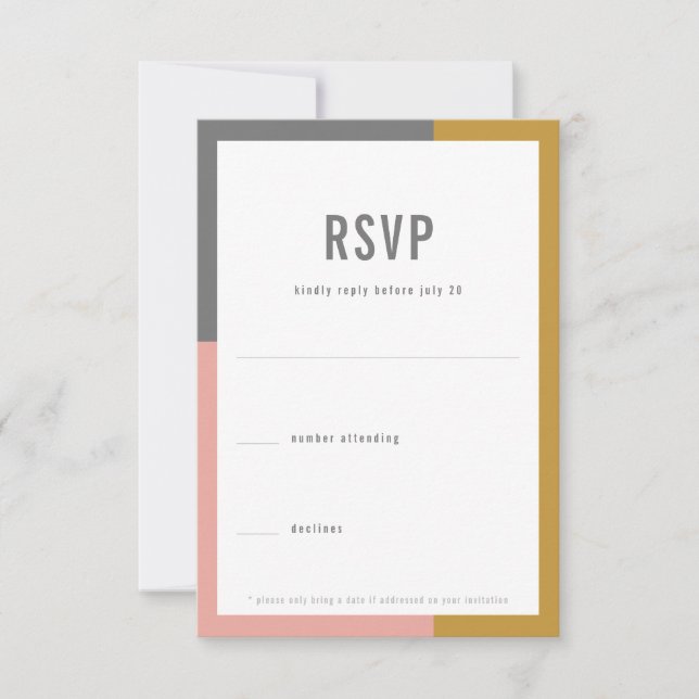 Cartão RSVP Casamento Mínimo de Bloco de Cores (Frente)
