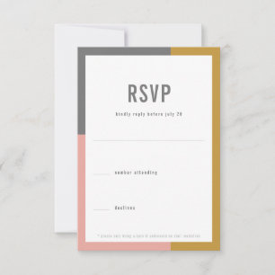 Cartão RSVP Casamento Mínimo de Bloco de Cores
