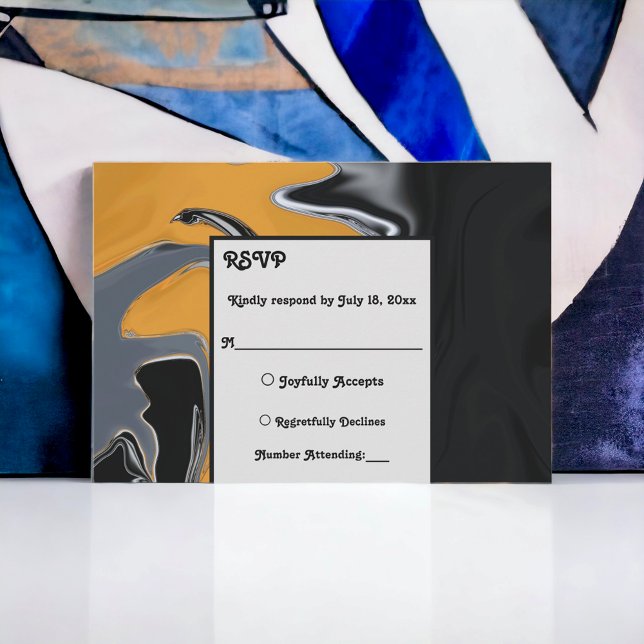 Cartão RSVP Casamento mínimo de boêmia Dourada com a Artsy Abs (Criador carregado)