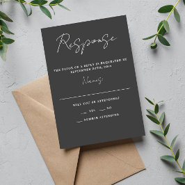 Cartão RSVP Casamento Mínimo de Carvão com Script Simplicity 3