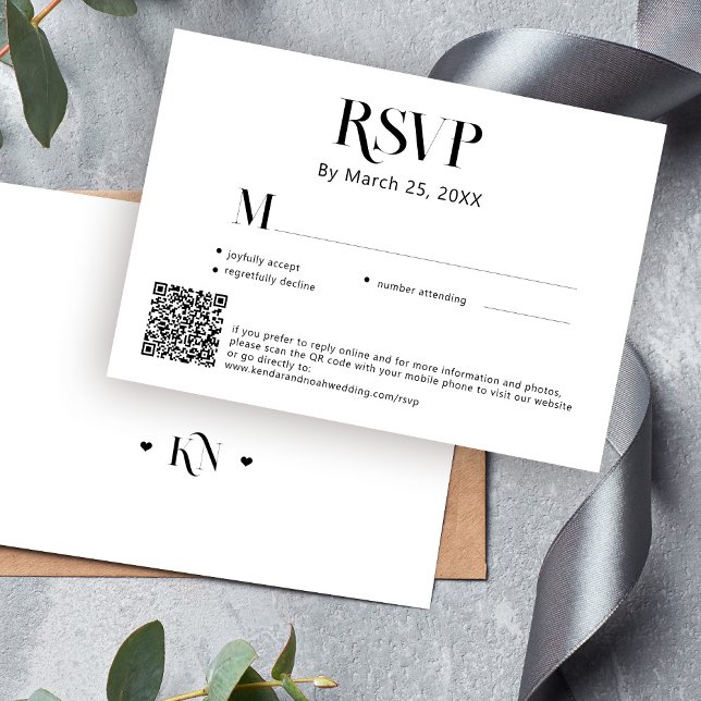 Cartão RSVP Casamento mínimo de código QR preto e branco moder (Criador carregado)